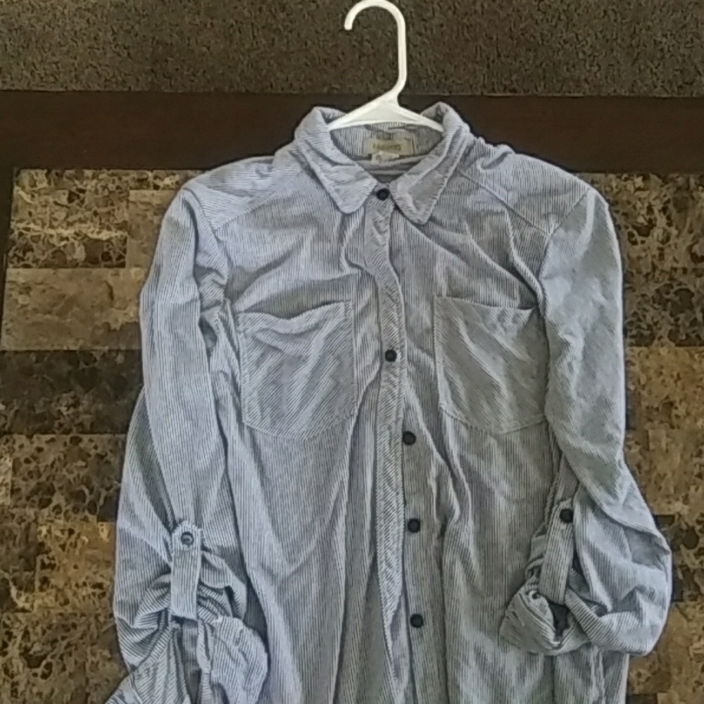 Passport high low blue and white striped shirt